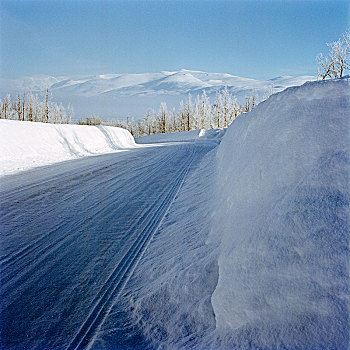 冬天,道路,山景