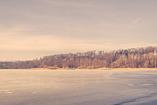 冰冻,湖,斯堪的纳维亚,冬天