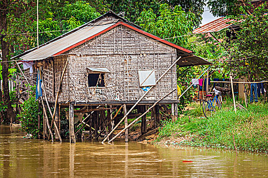 特色,房子,树液,湖,柬埔寨