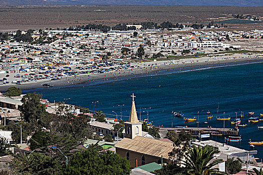 智利,俯视图,城镇,海滩