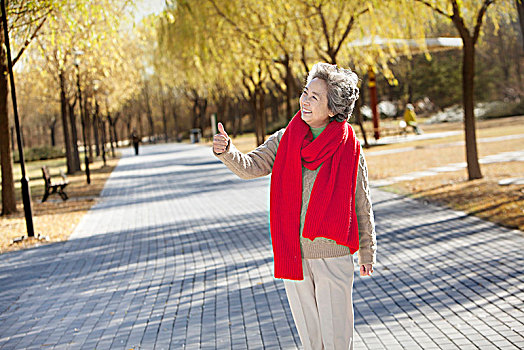 在公園散步的老婦人