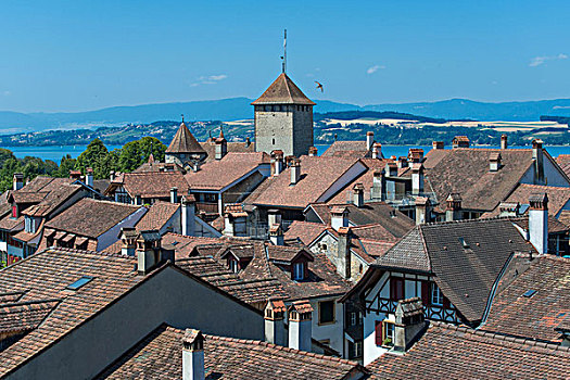 风景,屋顶,历史,中心,湖,后面,弗里堡,瑞士,欧洲