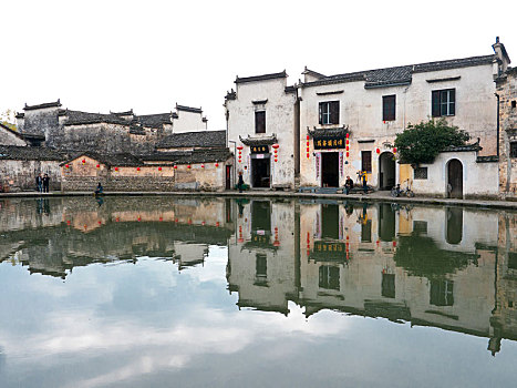 乡村,月牙状,水池,中国