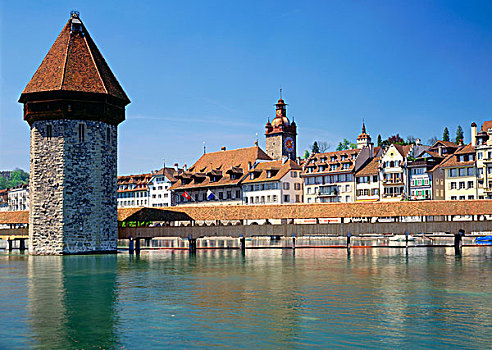 桥,水,塔,卢塞恩,瑞士,欧洲