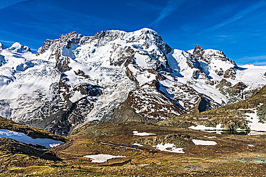 人,远足,高沼地,靠近,积雪,山,阿尔卑斯山,策马特峰,瑞士