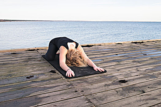 女人,瑜珈,码头