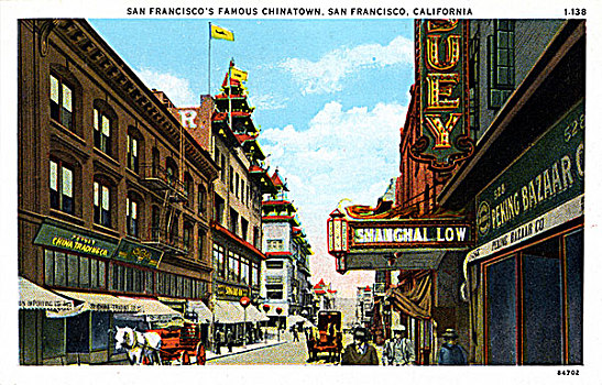 著名,唐人街,旧金山,美国,明信片