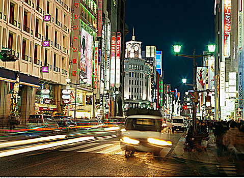 城市,夜晚,银座,东京,日本