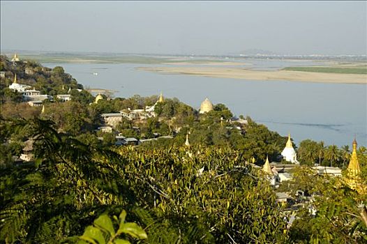 风景,寺院,佛塔,伊洛瓦底江,传说,曼德勒,缅甸