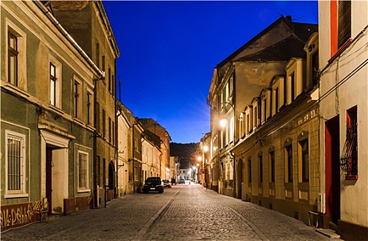 布拉索夫,中世纪,街道,夜景,罗马尼亚