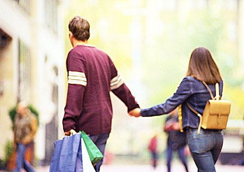 情侣,购物,一起,握手,风景