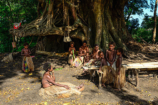 土著,女人,孩子,坐,一起,风情,乡村,岛屿,瓦努阿图,南海,大洋洲
