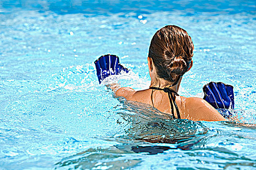 女青年,实践,水,有氧运动,游泳池