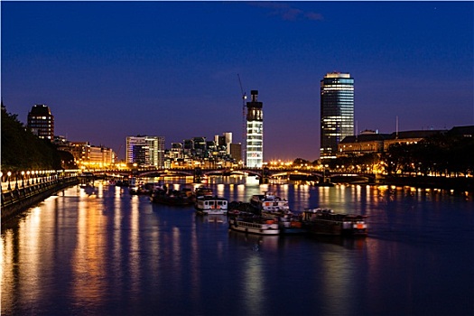 泰晤士河,伦敦,城市,夜晚,英国