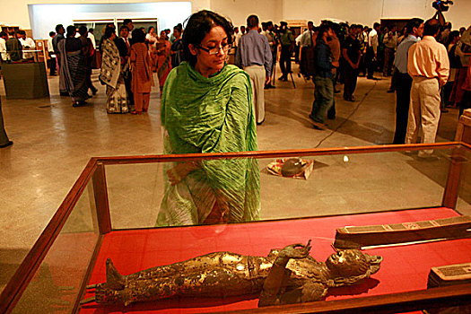 展示,古老,古器物,法国,国家博物馆,达卡,孟加拉,收集,1500年,法国人,大量,公用,抗议