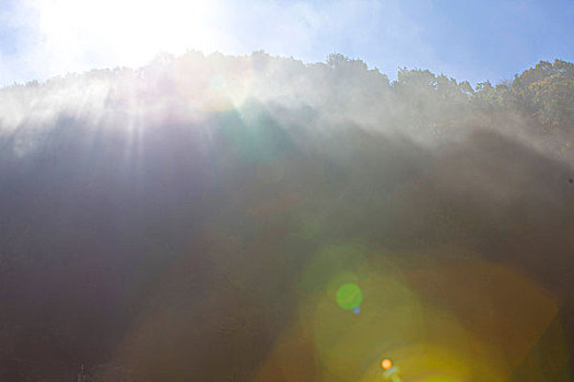 阳光,透射,光柱,山坡,植被,自然,风光,云雾