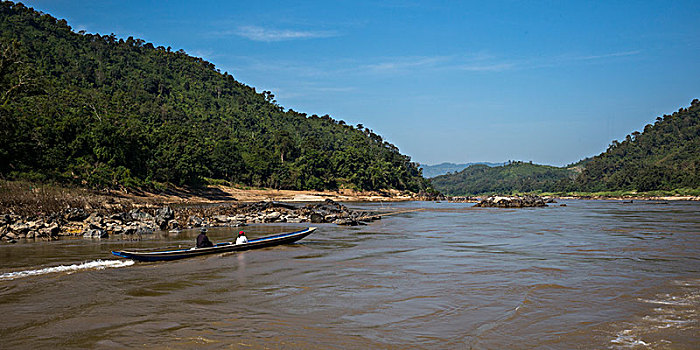 人,船,搬进,湄公河,老挝