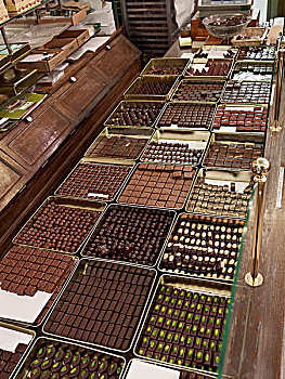 各式各样的巧克力,松露,在显示,糖果店,糖果,皇家,巴黎,法国