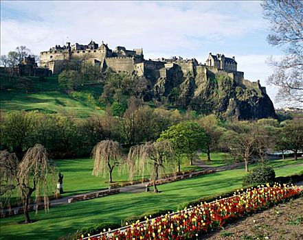 爱丁堡城堡,花,郁金香,前景,爱丁堡,苏格兰