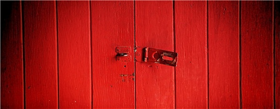 老,挂锁,红色,木门