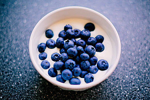 特写,碗,酸奶,蓝莓