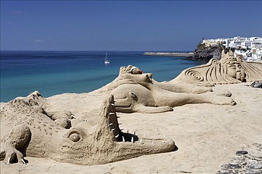 雕塑,沙子,富埃特文图拉岛,加纳利群岛