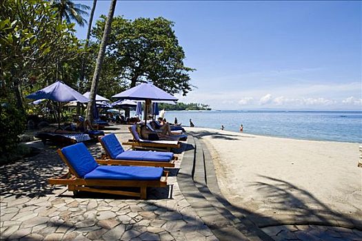 太阳椅,折叠躺椅,靠近,海滩,喜来登酒店,印度尼西亚