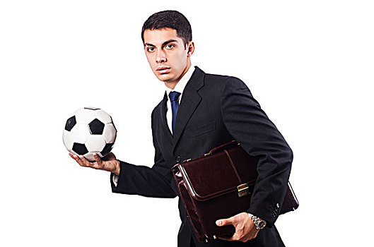 年轻,商务人士,足球,白色背景