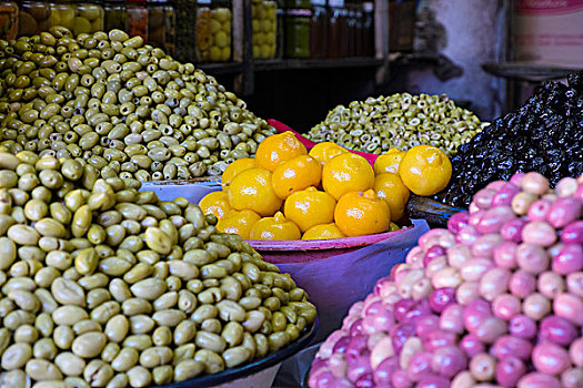 摩洛哥,玛拉喀什,露天市场,品种,橄榄,保存,柠檬,出售