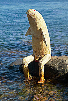 木质,雕塑,靠近,小美人鱼