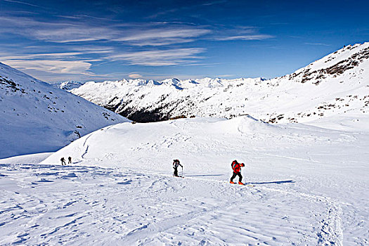 雪鞋,远足者,上升,山,高处,杜尔诺茨,远眺,山谷,山峦,意大利,欧洲