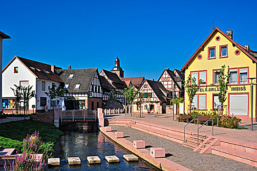 景色,小巷,河,残余,老城,墙壁,自然保护区,莱茵兰普法尔茨州,德国,欧洲