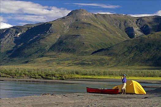 独木舟,露营,河,布鲁克斯山,北极,阿拉斯加,夏天,景色