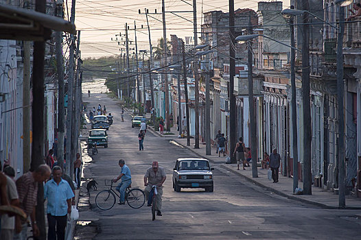 街景,历史,城镇中心,西恩富戈斯,省,古巴,中美洲