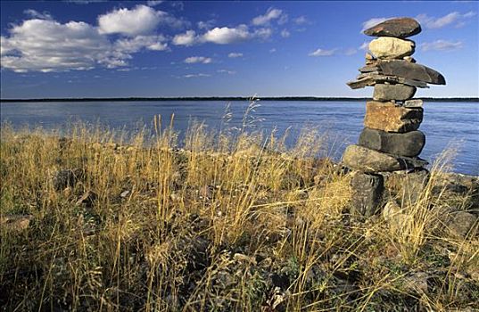 累石堆,石头,男人,因纽石刻,加拿大西北地区,加拿大