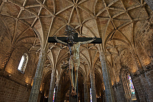 耶稣十字架,圣玛丽亚教堂,寺院,世界遗产,迟,哥特风格,曼奴埃尔式建筑风格,里斯本,葡萄牙,欧洲