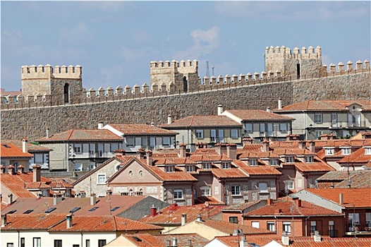 中世纪城市,墙壁,房子,老城,卡斯蒂利亚,西班牙