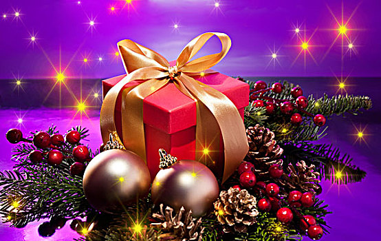 红色,礼物,盒子,圣诞节,发光,星