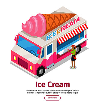 冰淇淋,卡车,凸起,风格,设计,象征,街道,快餐,概念,手推车,冰淇淋蛋卷,插画,隔绝,白色背景,背景,移动,店,矢量