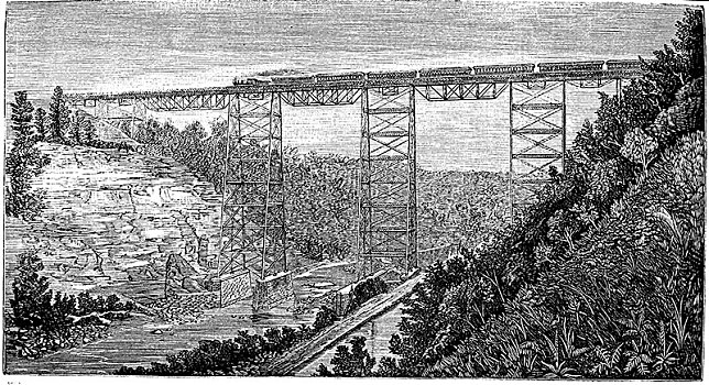 铁路,上方,高架桥,建造,杰纳西河,雕刻