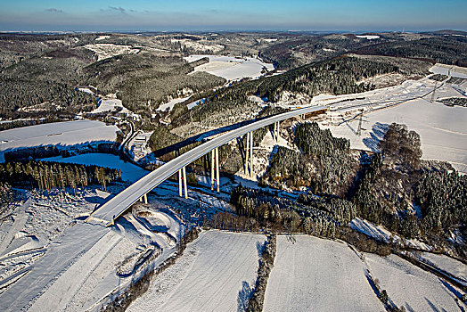 扩大,高速公路,桥,雪地,北莱茵威斯特伐利亚,藻厄兰,德国