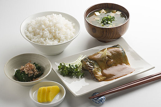 鲭,烹饪,味增,米饭,汤