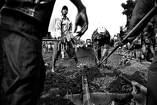 铁路,工人,修理,线条,达卡,孟加拉,十一月,2007年