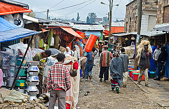 亚的斯亚贝巴,埃塞俄比亚,市场,城市,再循环,瓶子,金属,容器