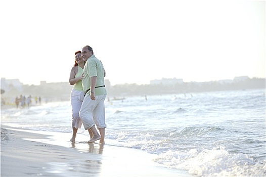 高兴,老人,海滩,夫妻