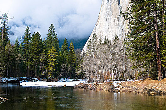 河,脚,山,船长峰,优胜美地国家公园,加利福尼亚,美国