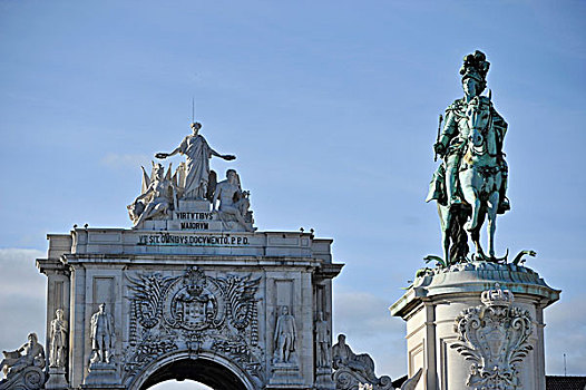 奥古斯塔拱门,雕塑,国王,里斯本,葡萄牙,欧洲