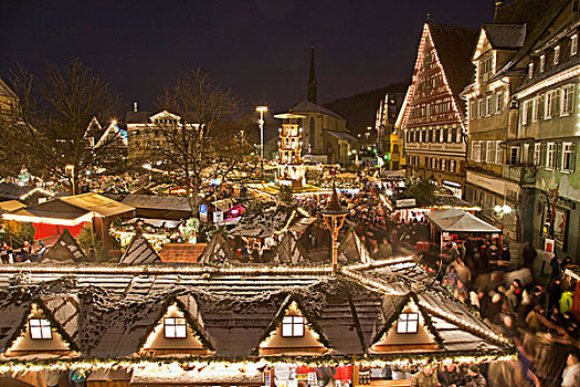 圣诞节,市场,市场货摊,冬天,雪,埃斯林根,巴登符腾堡,德国,欧洲