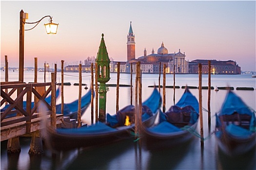 威尼斯,小船,圣乔治奥,马焦雷湖,教堂,背景,早晨,黃昏