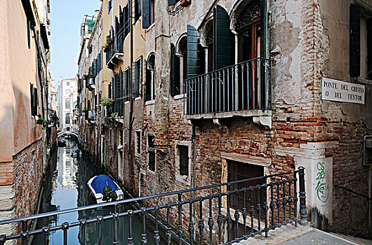 房子,桥,上方,运河,棚架,区域,威尼斯,威尼托,意大利,欧洲